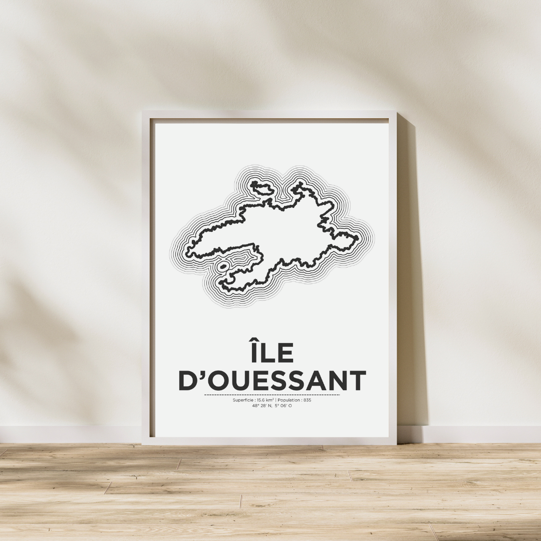 Affiche de l'île d'Ouessant dans un cadre blanc